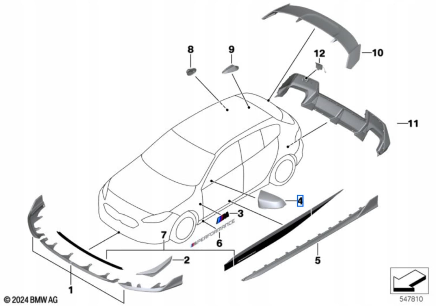 Espejo exterior derecho de carbono BMW 1' F70 y 2' F74 nuevo
