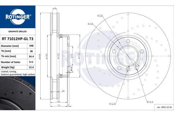 2 Discos de freno Rotinger RT 71012HP-GL T3 usado 2