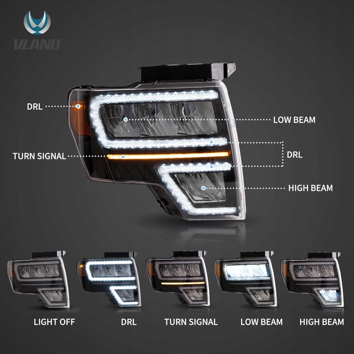 Faros delanteros Vland para Ford F-150 2009-2014 nuevo 3