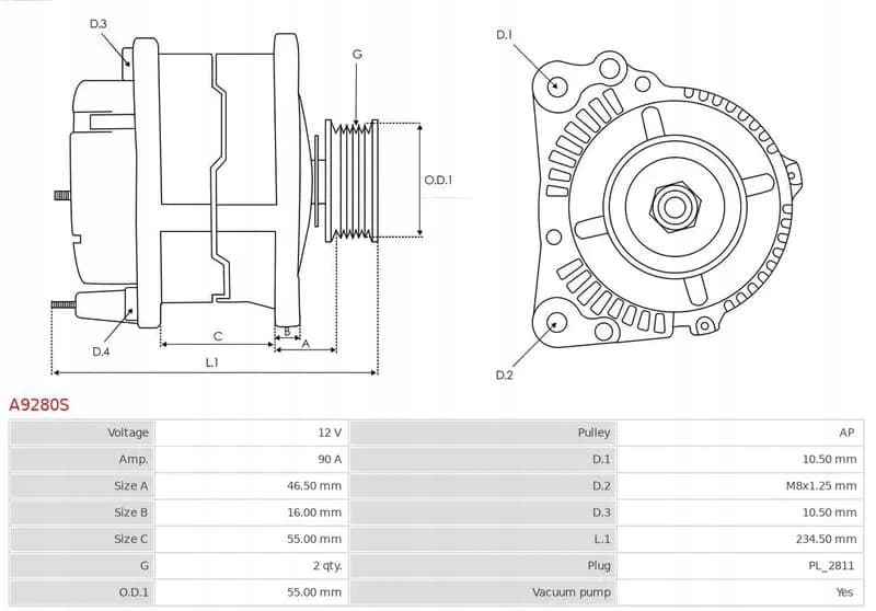 Alternador As-Pl A9280S 90A para Hyundai y Fiat nuevo 5