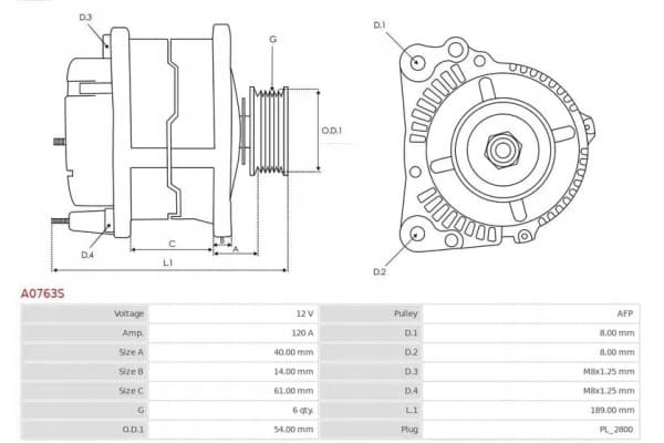 Alternador As-Pl A0763S 120A para Renault nuevo 5