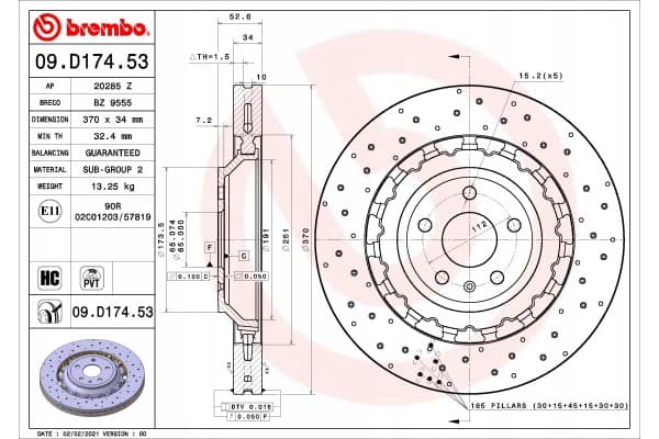 Disco de freno Brembo 09.D174.53 usado 3