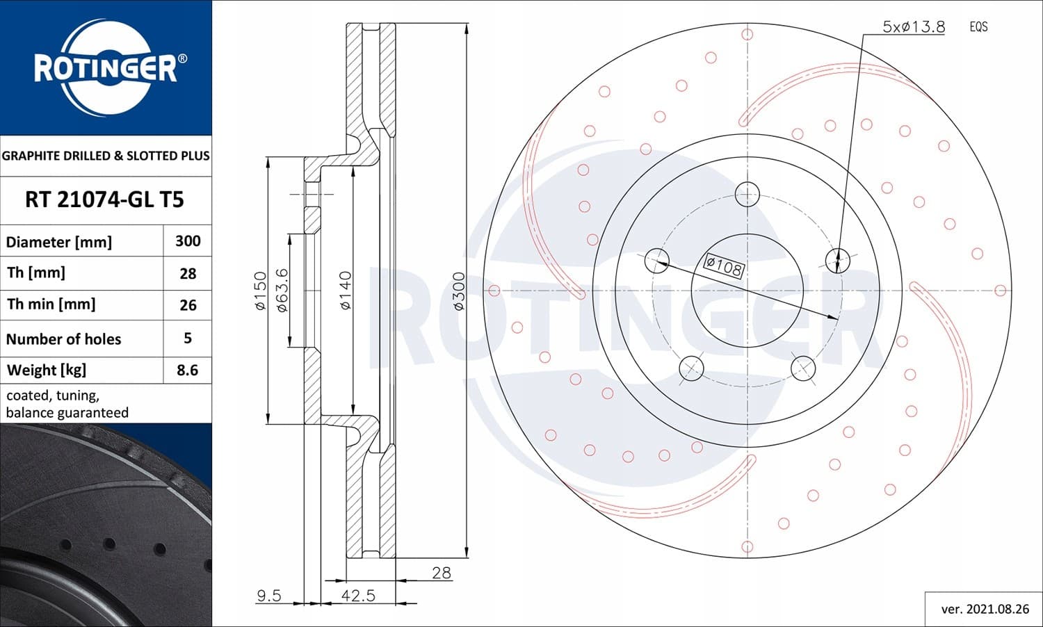 2 Discos de freno Rotinger RT 21074-GL T5 nuevo 2