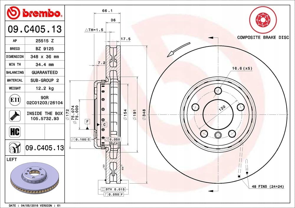 Disco de freno Brembo 09.C405.13 nuevo 3