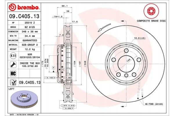 Disco de freno Brembo 09.C405.13 usado 3