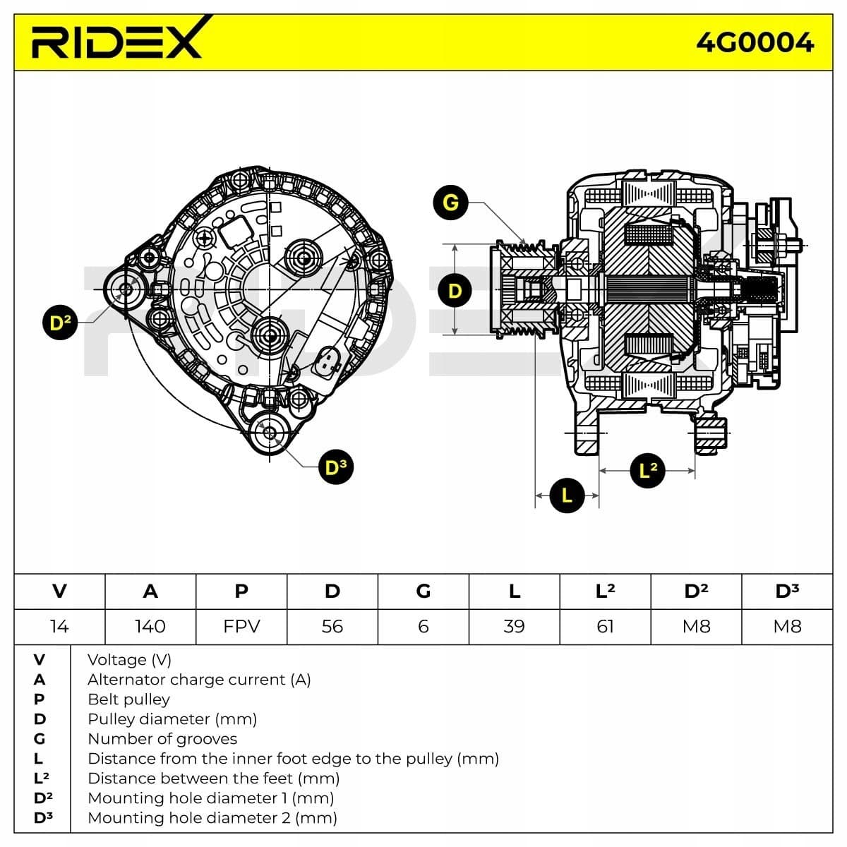 Alternador Ridex 4G0004 nuevo 6