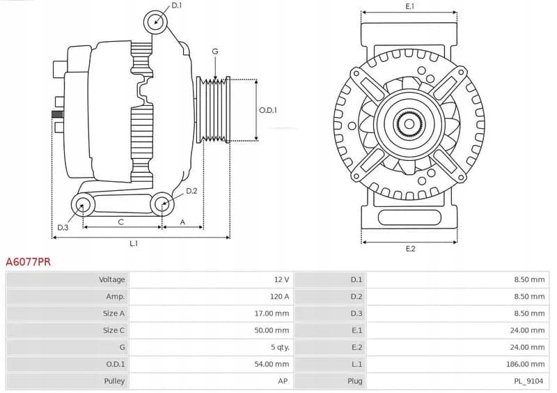 Alternador As-Pl A6077PR 120A 12V para Fiat nuevo 5
