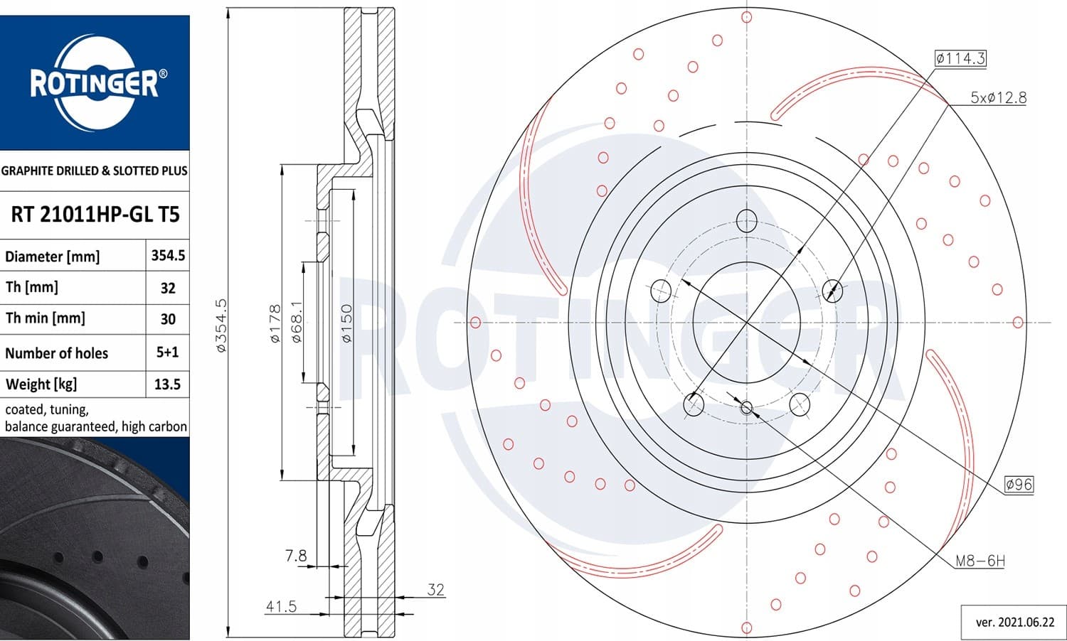 Disco de freno Rotinger RT 21011HP-GL T5 ventilado delantero nuevo 2
