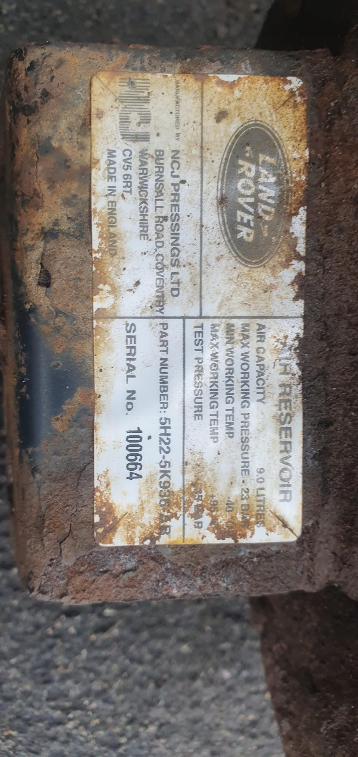 Depósito de aire de suspensión Land Rover OE 5H22-5K936-AB usado 7