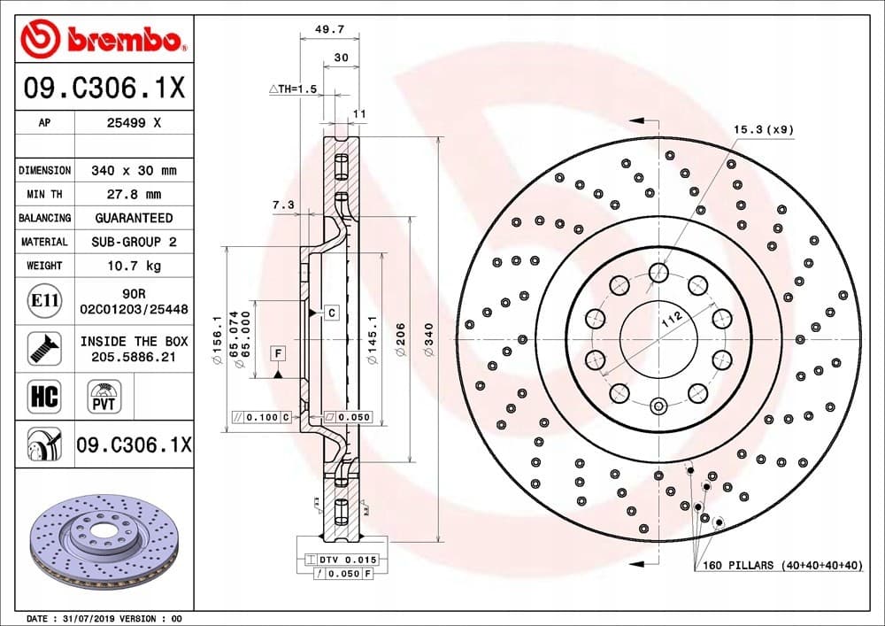 Disco de Freno Brembo 09.C306.1X nuevo 3