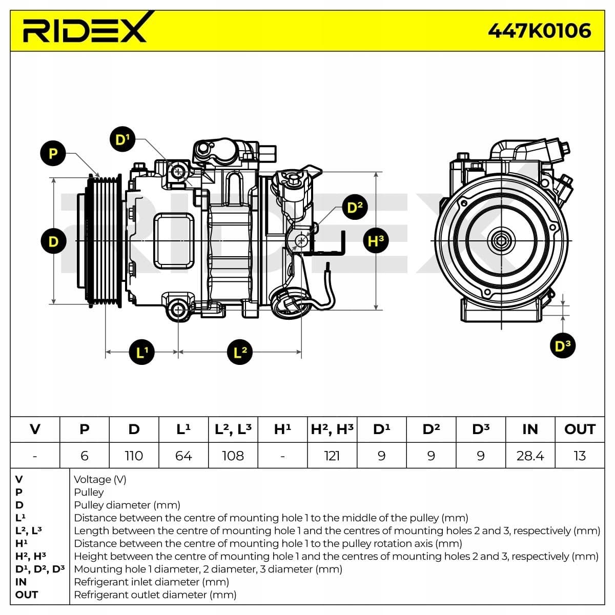 Compresor de aire acondicionado Ridex 447K0106 nuevo 7