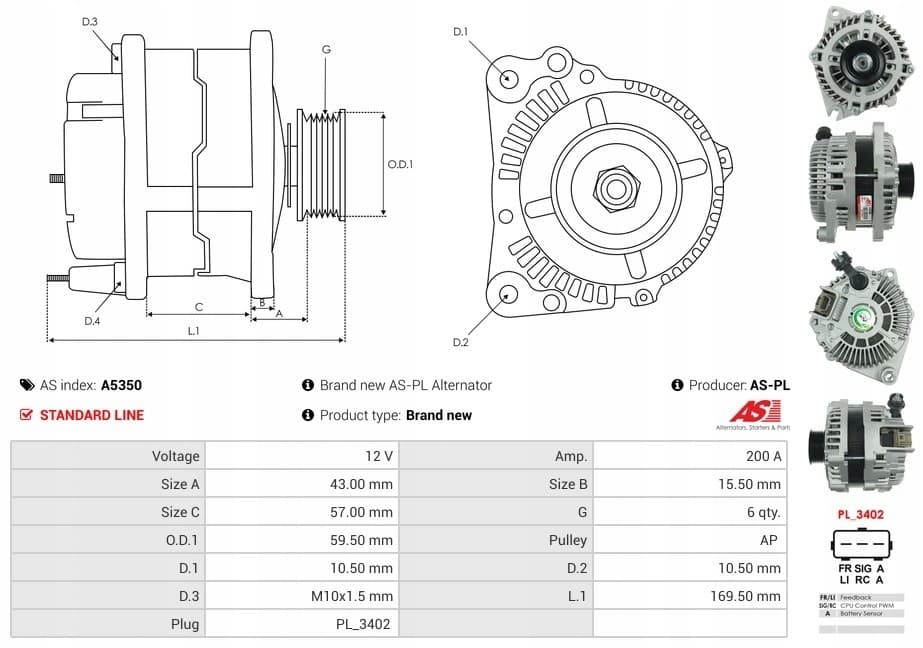 Alternador As-Pl A5350 usado 6