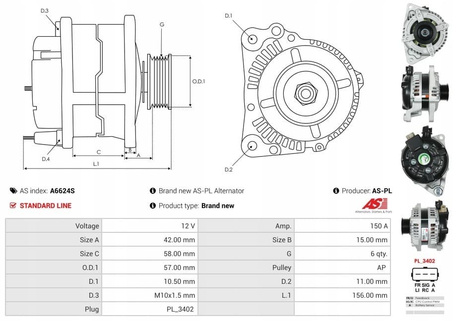 Alternador As-Pl A6624S usado 6