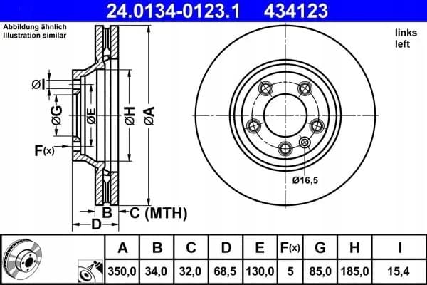 Disco de freno delantero izquierdo Ate 24.0134-0123.1 nuevo 2