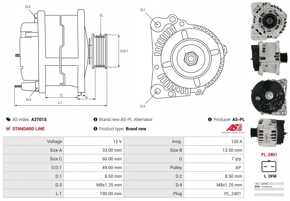 Alternador As-Pl A3701S nuevo 6