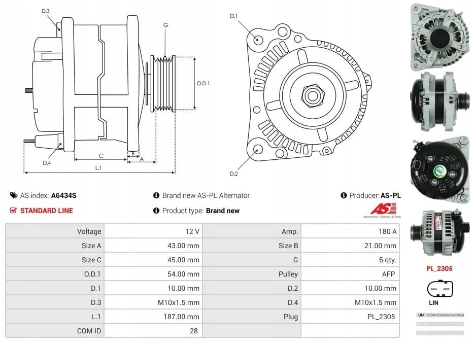Alternador As-Pl A6434S nuevo 6