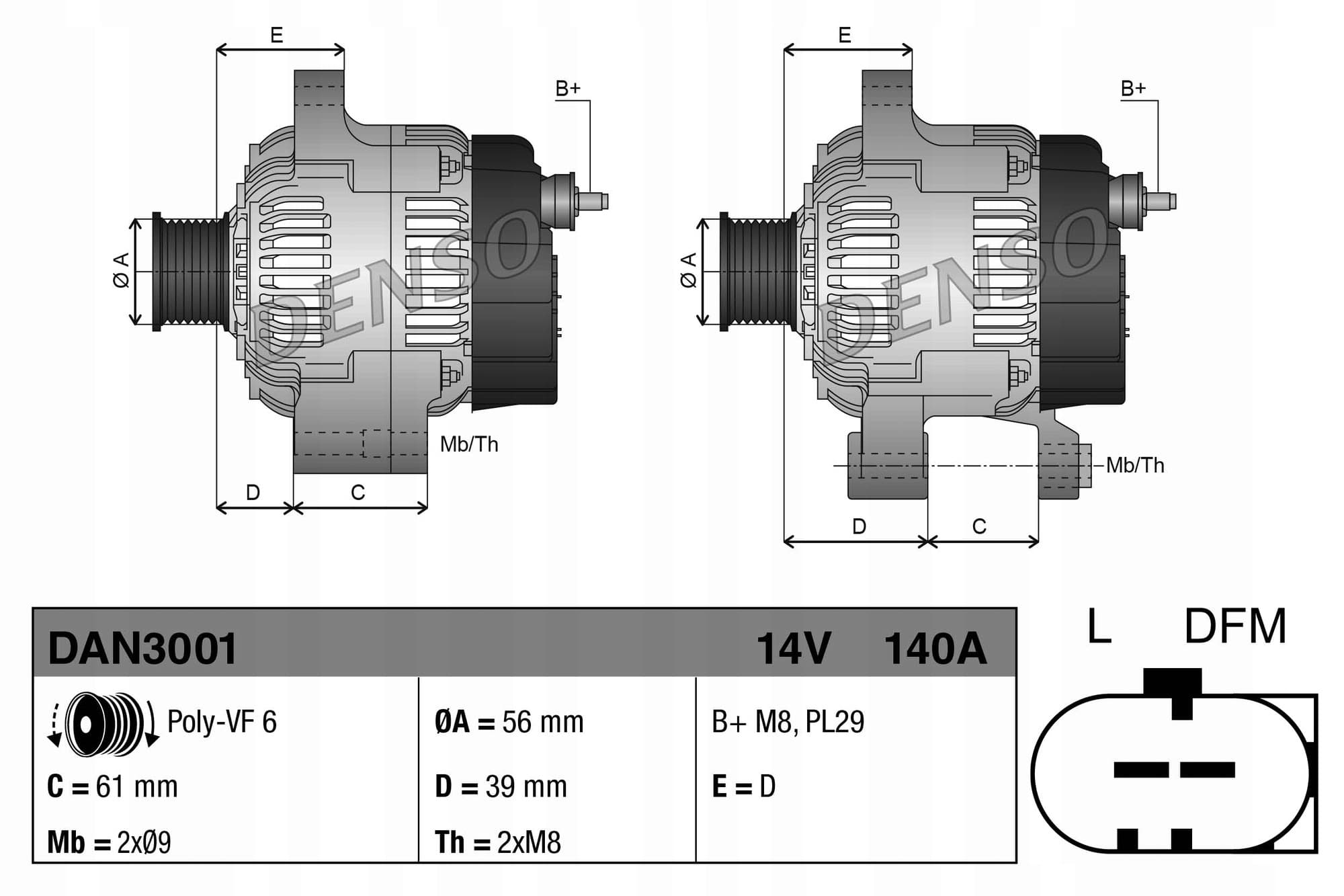 Alternador Denso DAN3001 nuevo 3