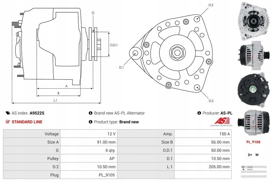 Alternador As-Pl A9522S nuevo 6