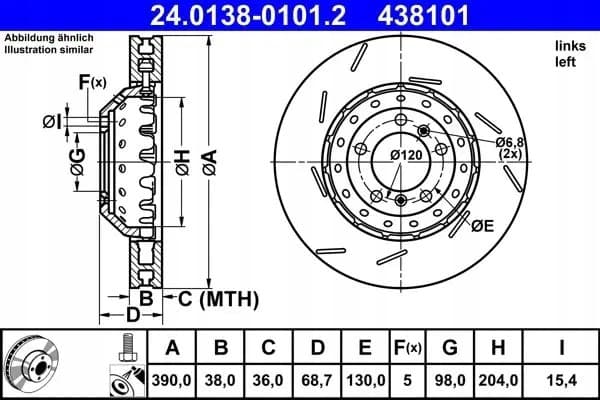 Disco de freno Ate 24.0138-0101.2 delantero izquierdo nuevo 2