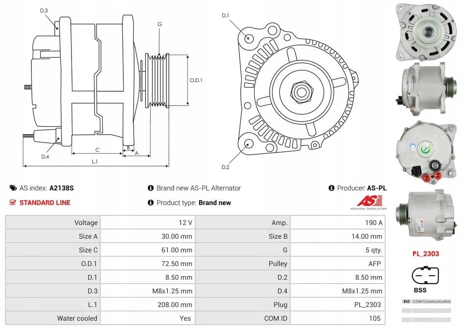 Alternador As-Pl A2138S nuevo 6
