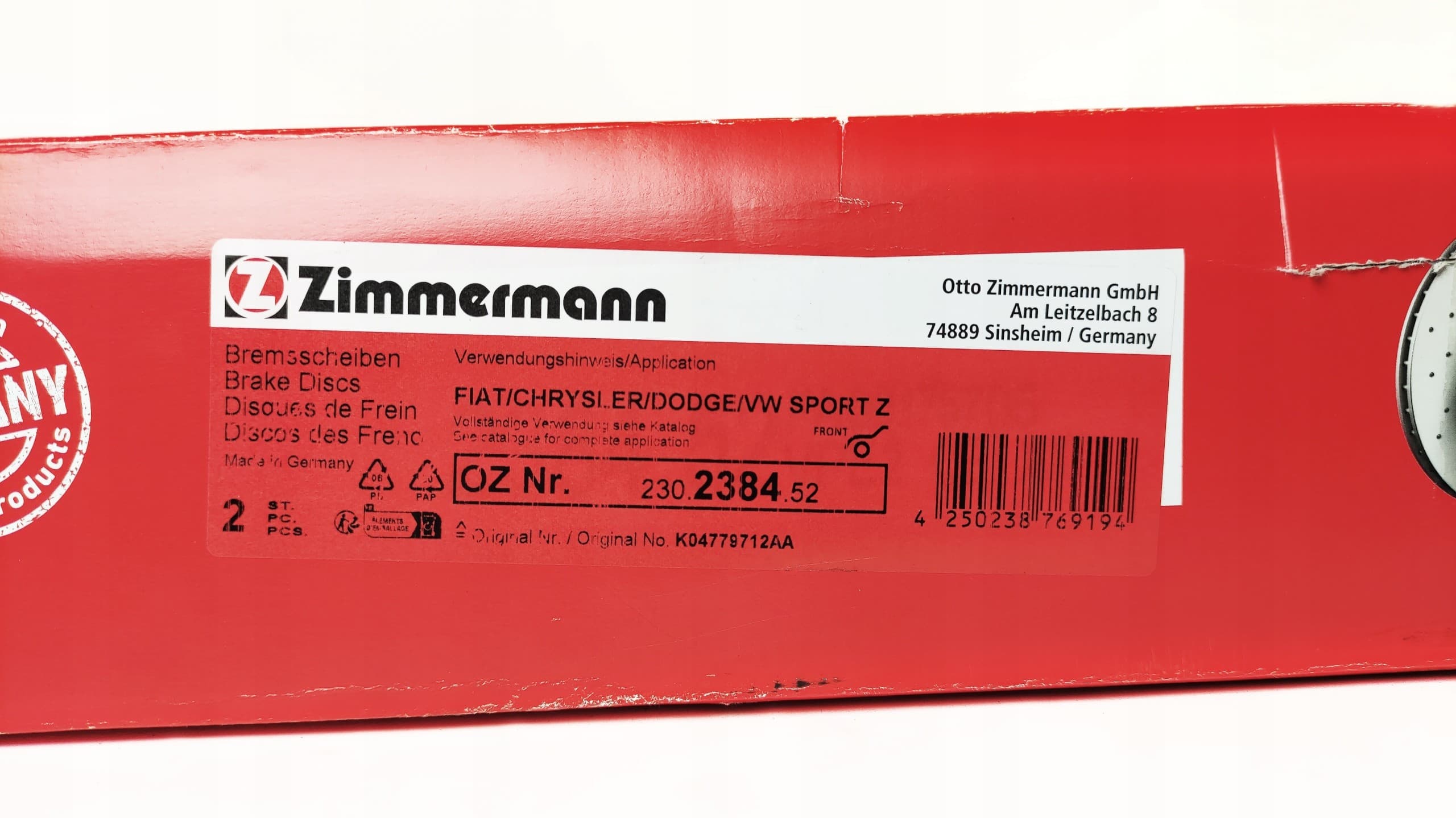 Discos de freno Zimmermann 230.2384.52 nuevo 6
