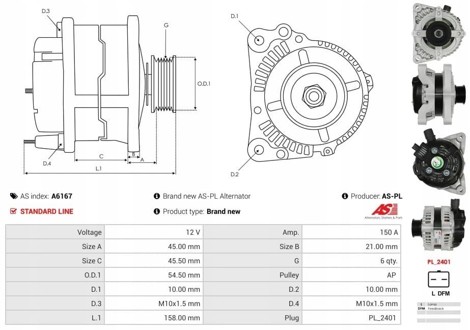 Alternador As-Pl A6167 nuevo 6