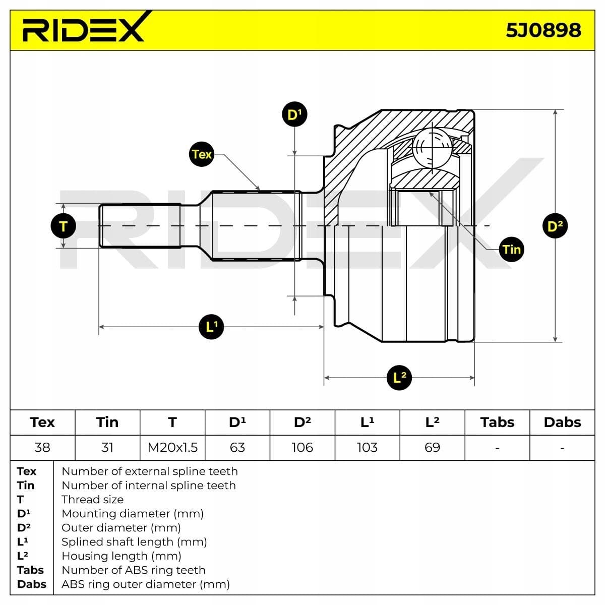 Ridex 5J0898 Kit de junta, eje de transmisión nuevo 6