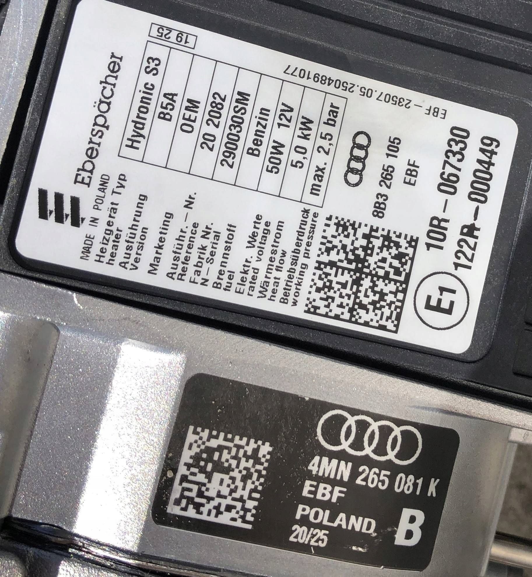 Calefactor estacionamiento (Webasto) Audi Q7 4M 4M0265081K nuevo 2