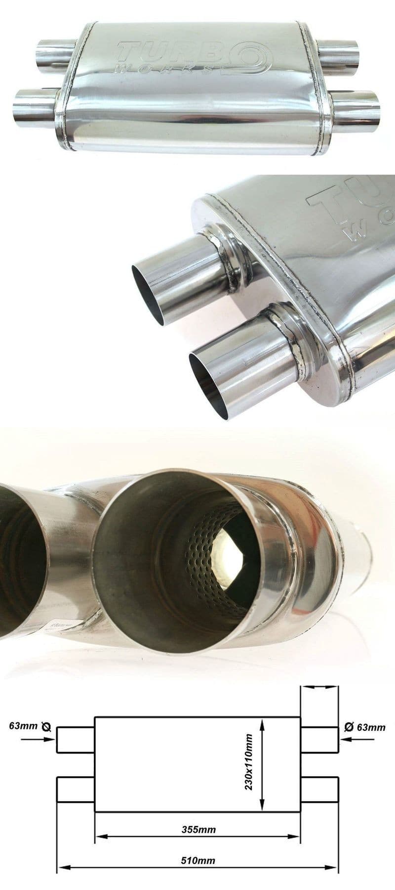 Silenciador Central 63,5mm TurboWorks LT 304SS nuevo 10