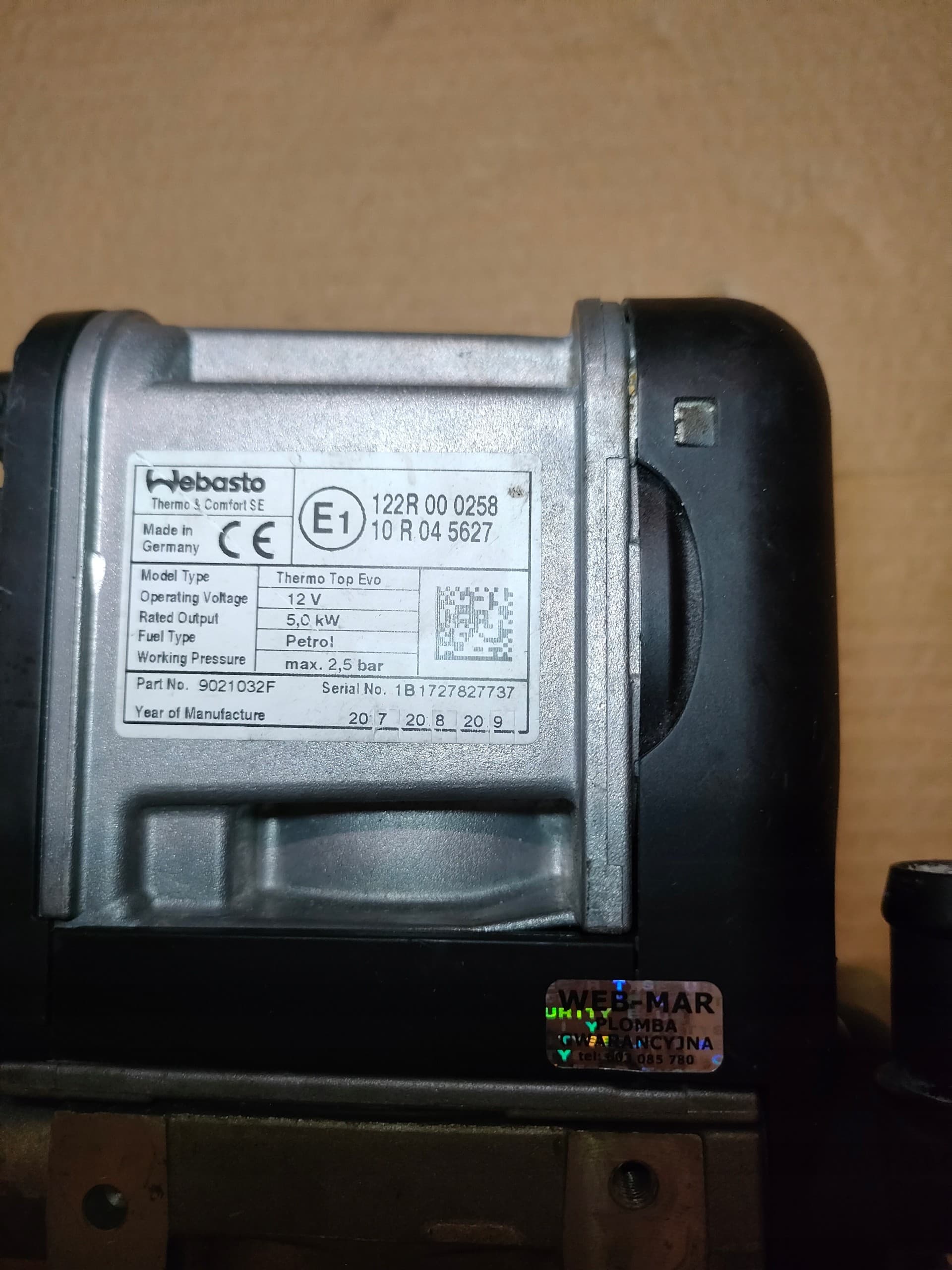 Calefactor Webasto Thermo Top Evo 5 KW gasolina 9,5 h de uso usado 2
