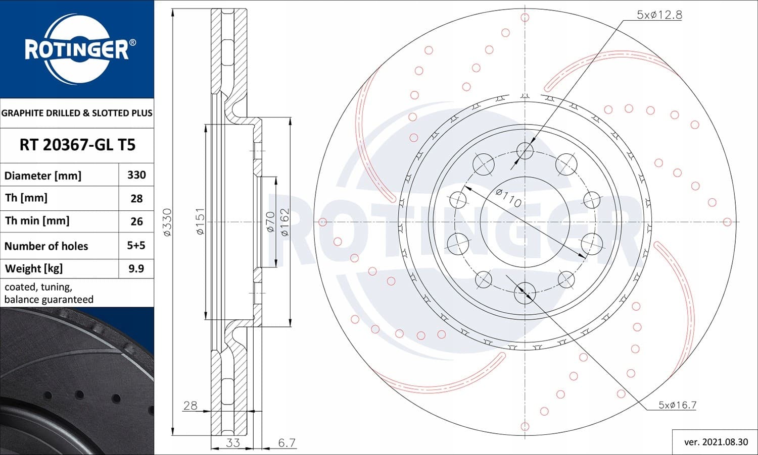2 Discos de Freno Rotinger RT 20367-GL T5 nuevo 2