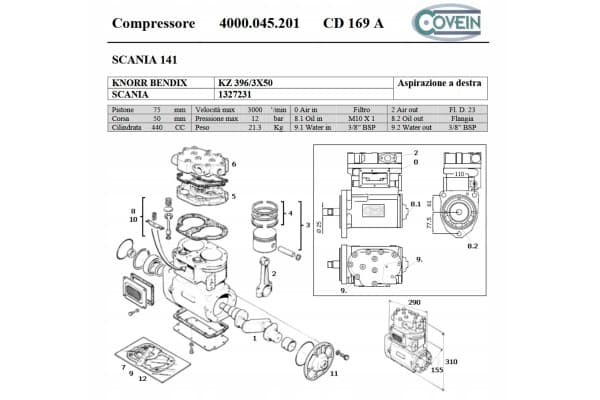 Compresor Scania Covein 4000.045.201 nuevo 2