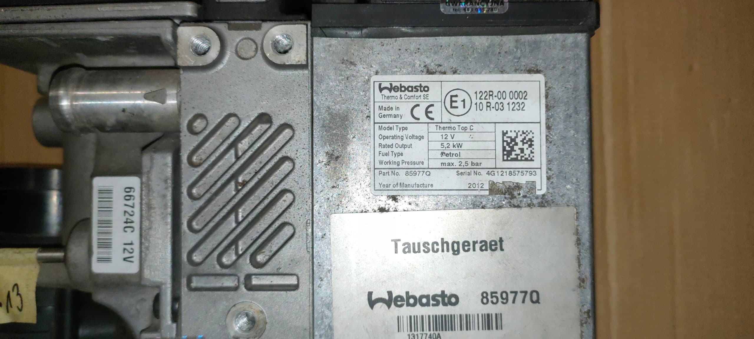 Calefactor Webasto Thermo Top C 5,2kW Gasolina Analógico usado 6