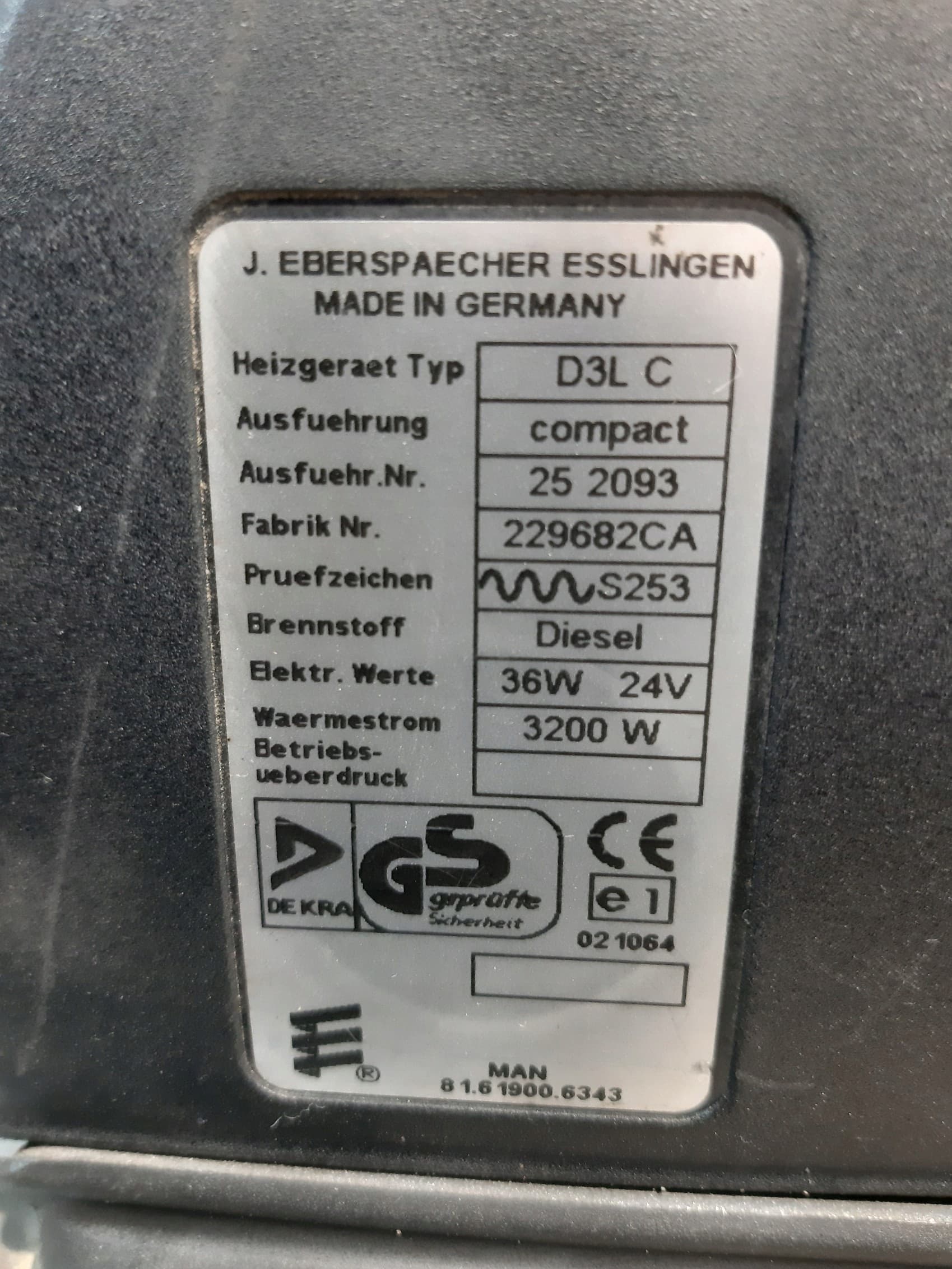 Eberspacher D3L C Man usado 2