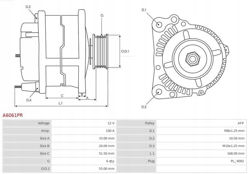 Alternador As-Pl A6061PR nuevo 6