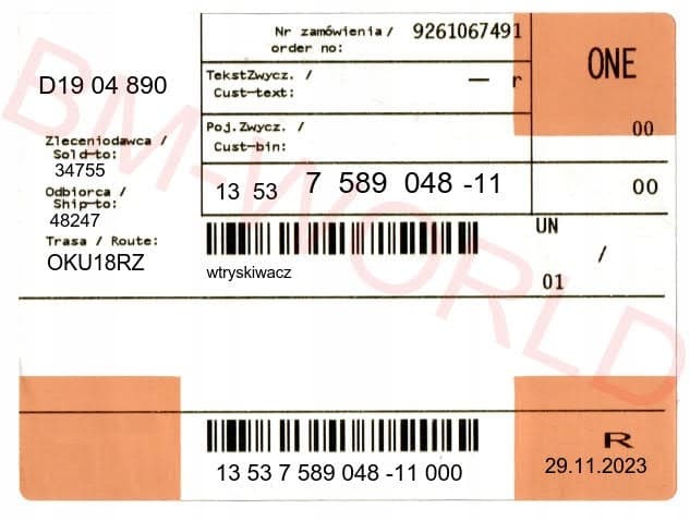 Inyector de Combustible Original BMW OE 13537589048 nuevo 2