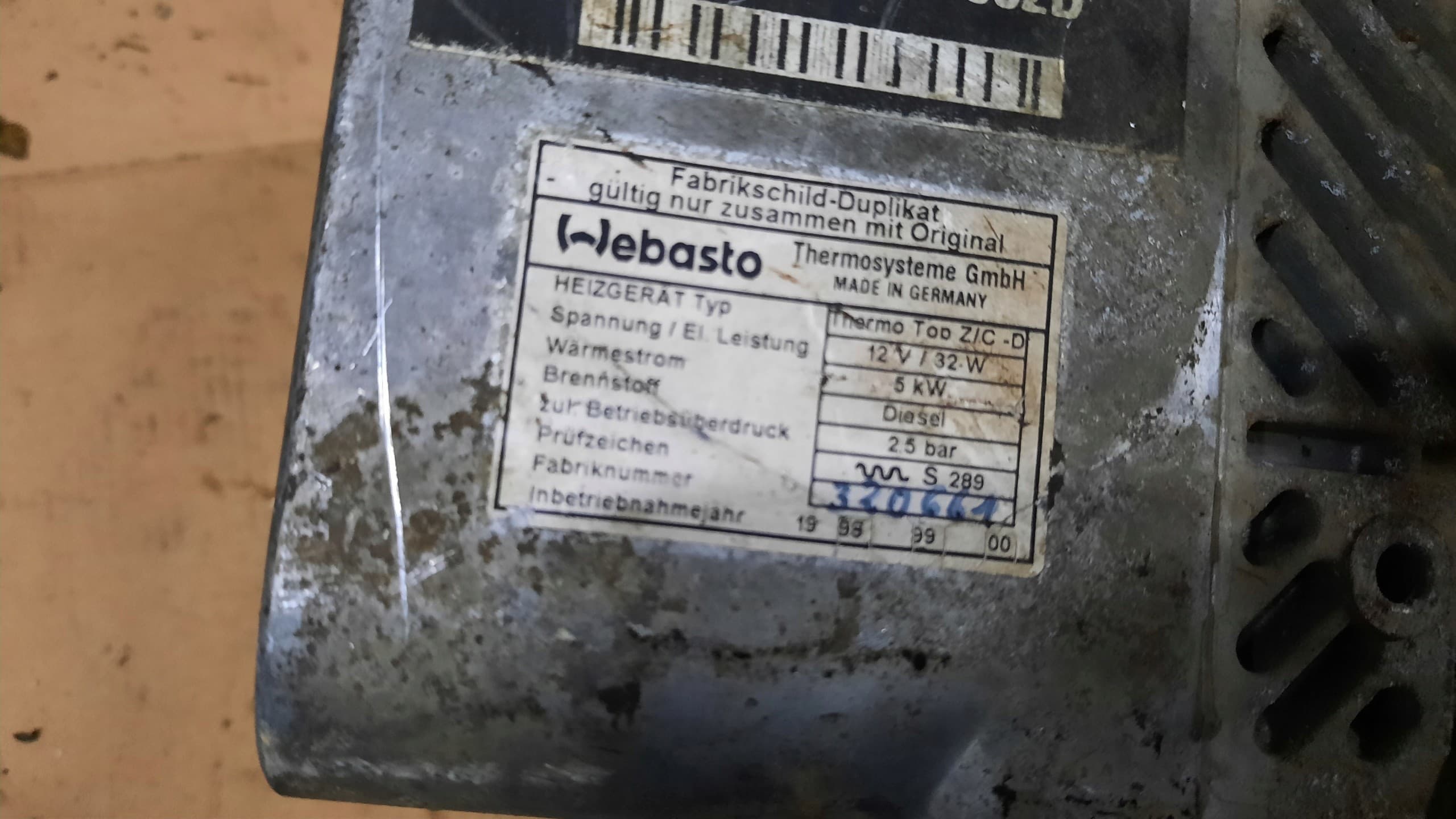 Webasto Mercedes A 170 1.7D 168 500 02 98 usado 5