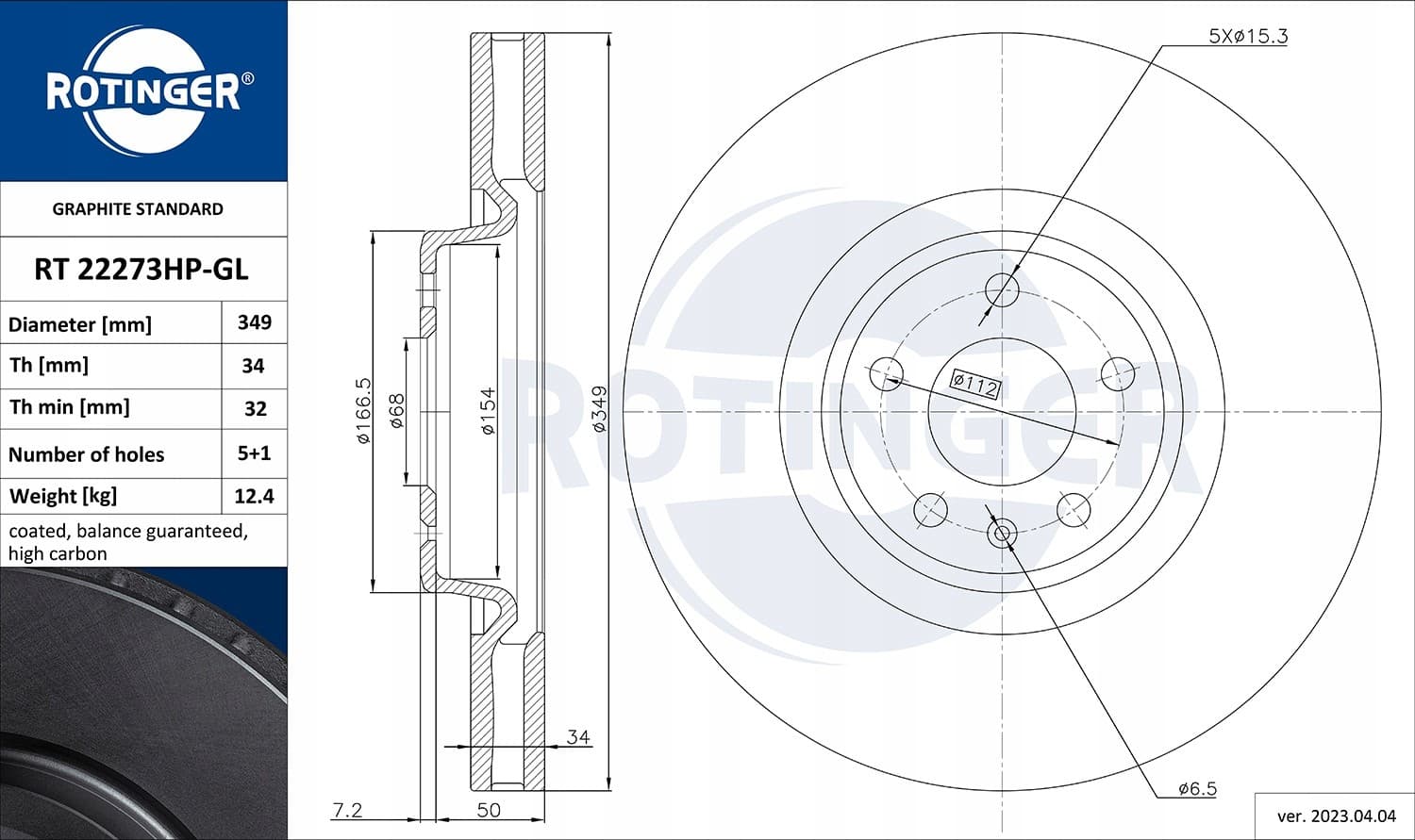 Disco de freno Rotinger RT 22273HP-GL de alto rendimiento nuevo 2