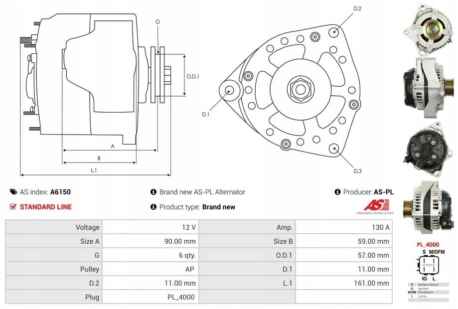 Alternador As-Pl A6150 usado 6