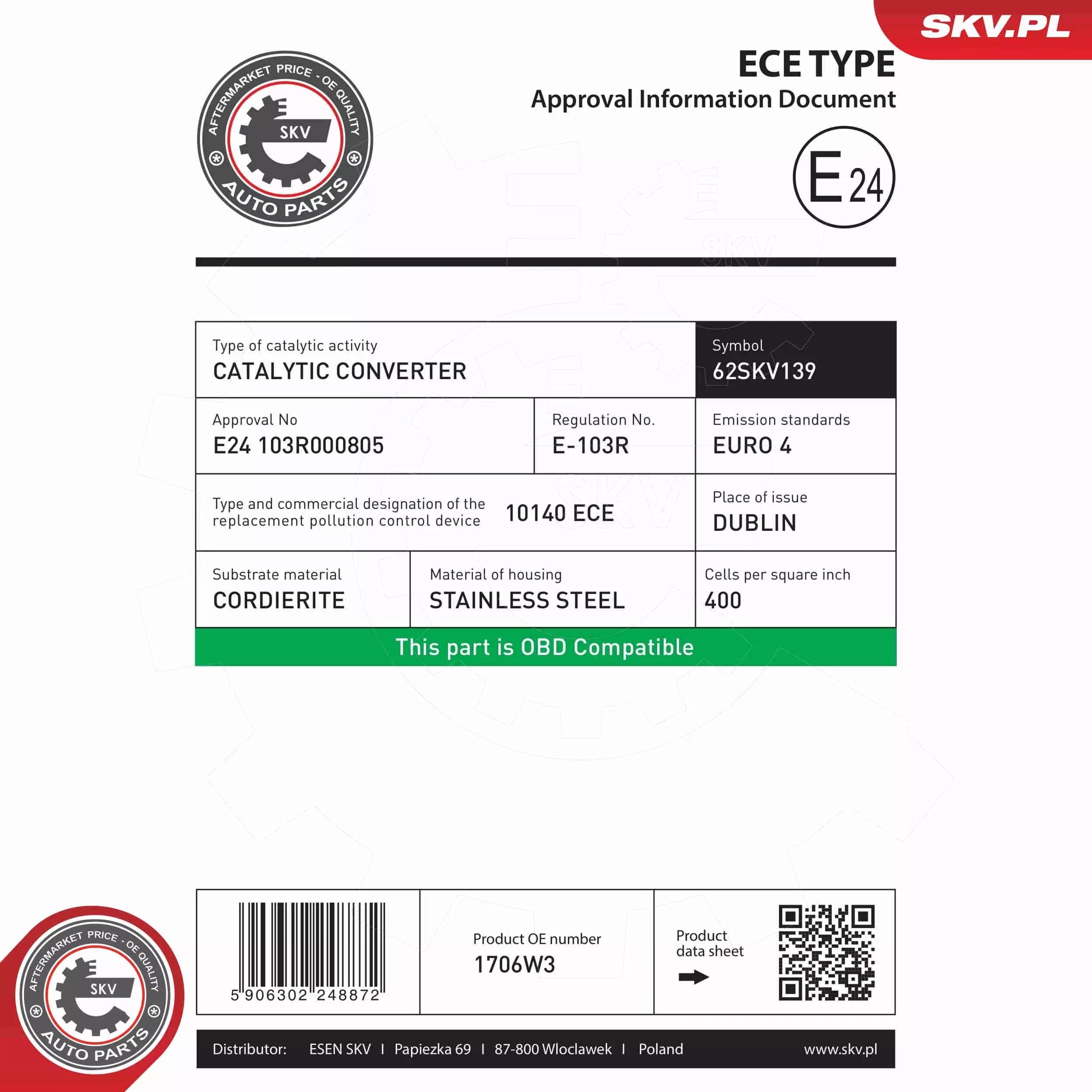 Catalizador Esen Skv 62SKV139 nuevo 7