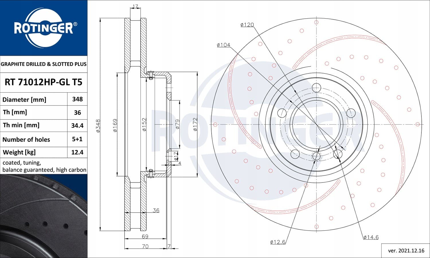 Disco de Freno Rotinger RT 71012HP-GL T5 nuevo 2