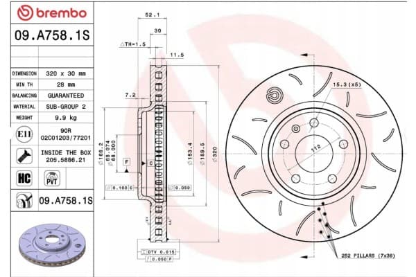Brembo 09.A758.1S Brake disc nuevo 2