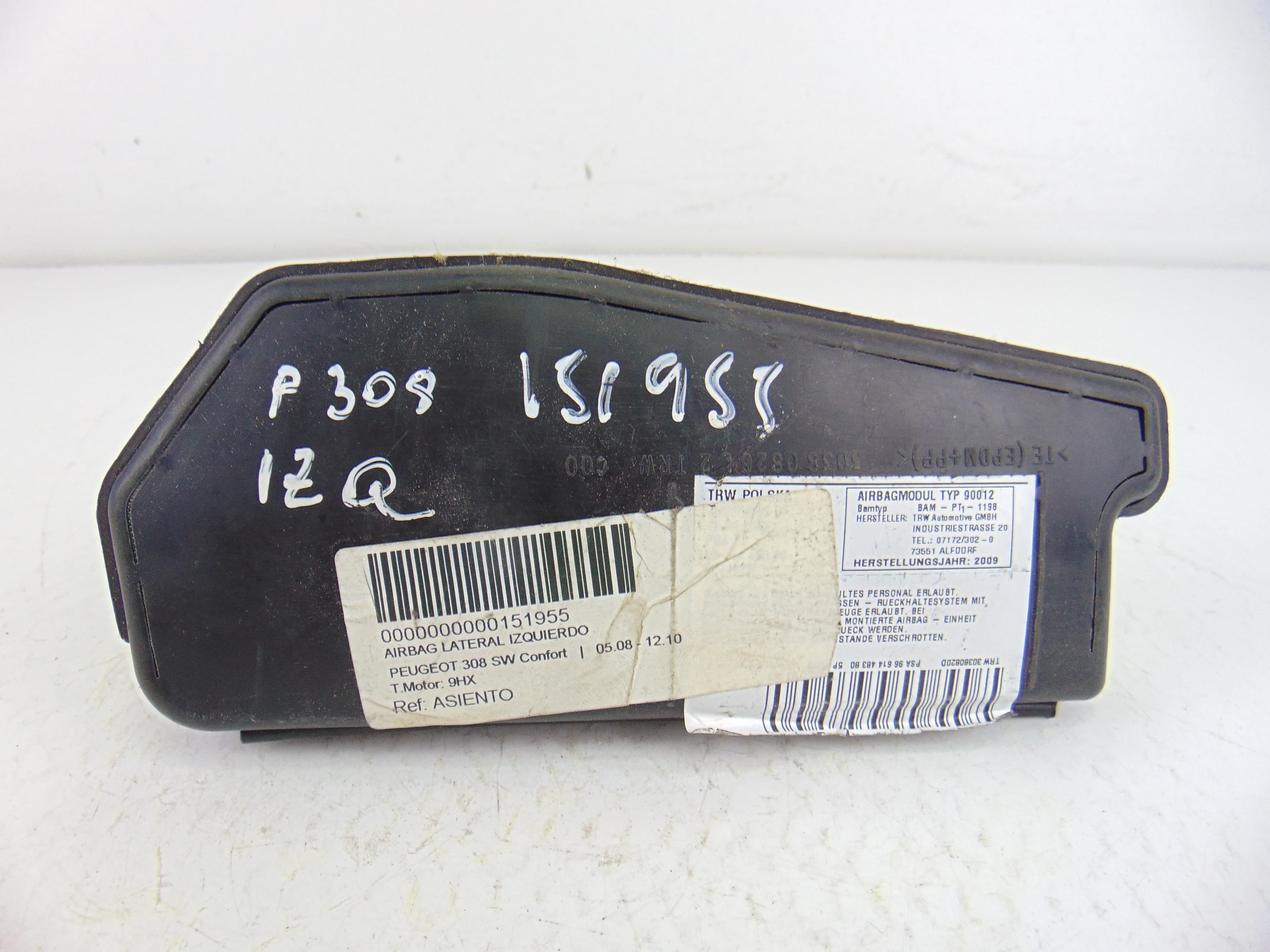 Airbag lateral izquierdo, Peugeot 308 Sw Confort 2009, Asiento usado