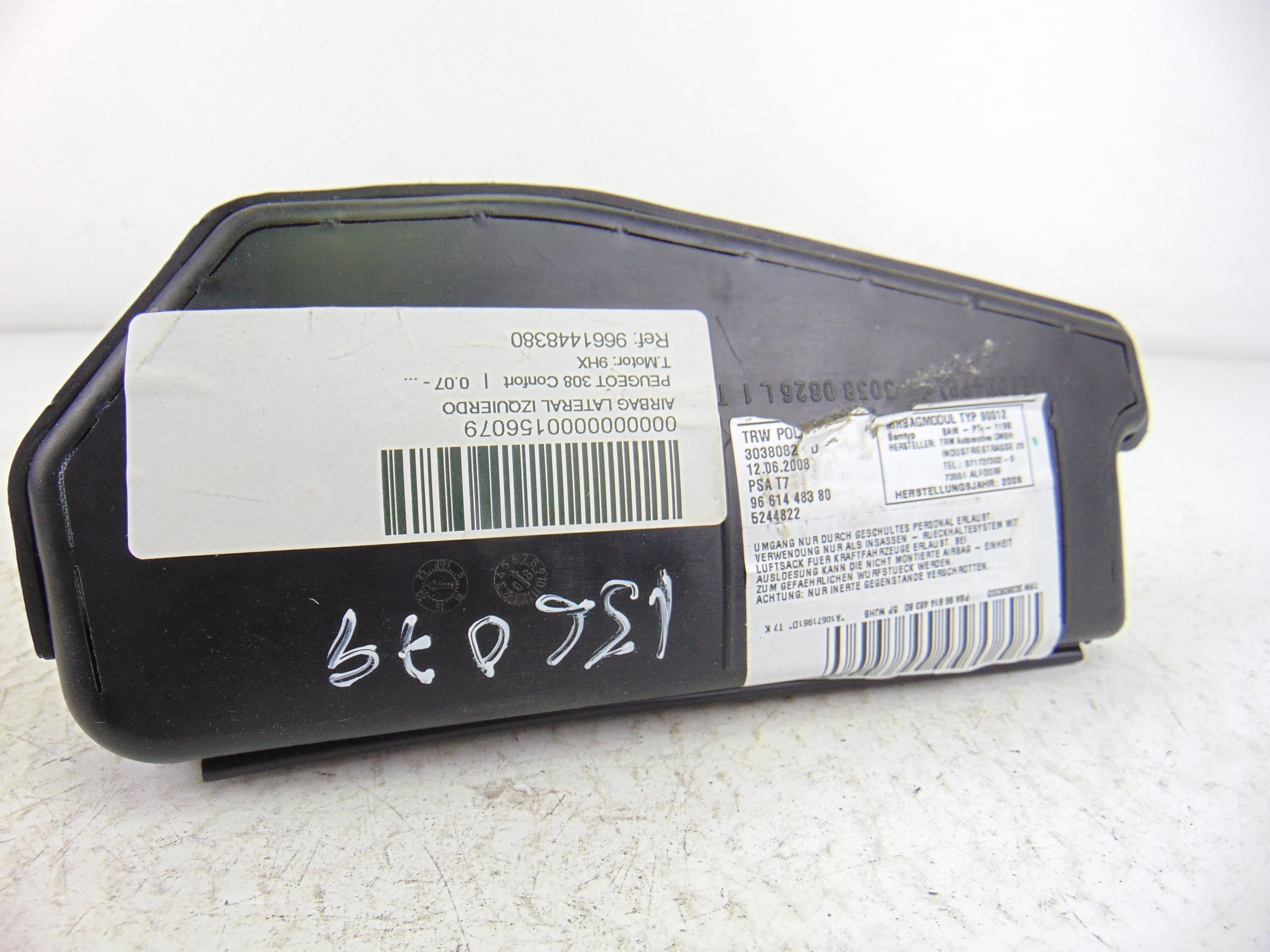 Airbag lateral izquierdo, Peugeot 308 Confort 2008, 9661448380 usado