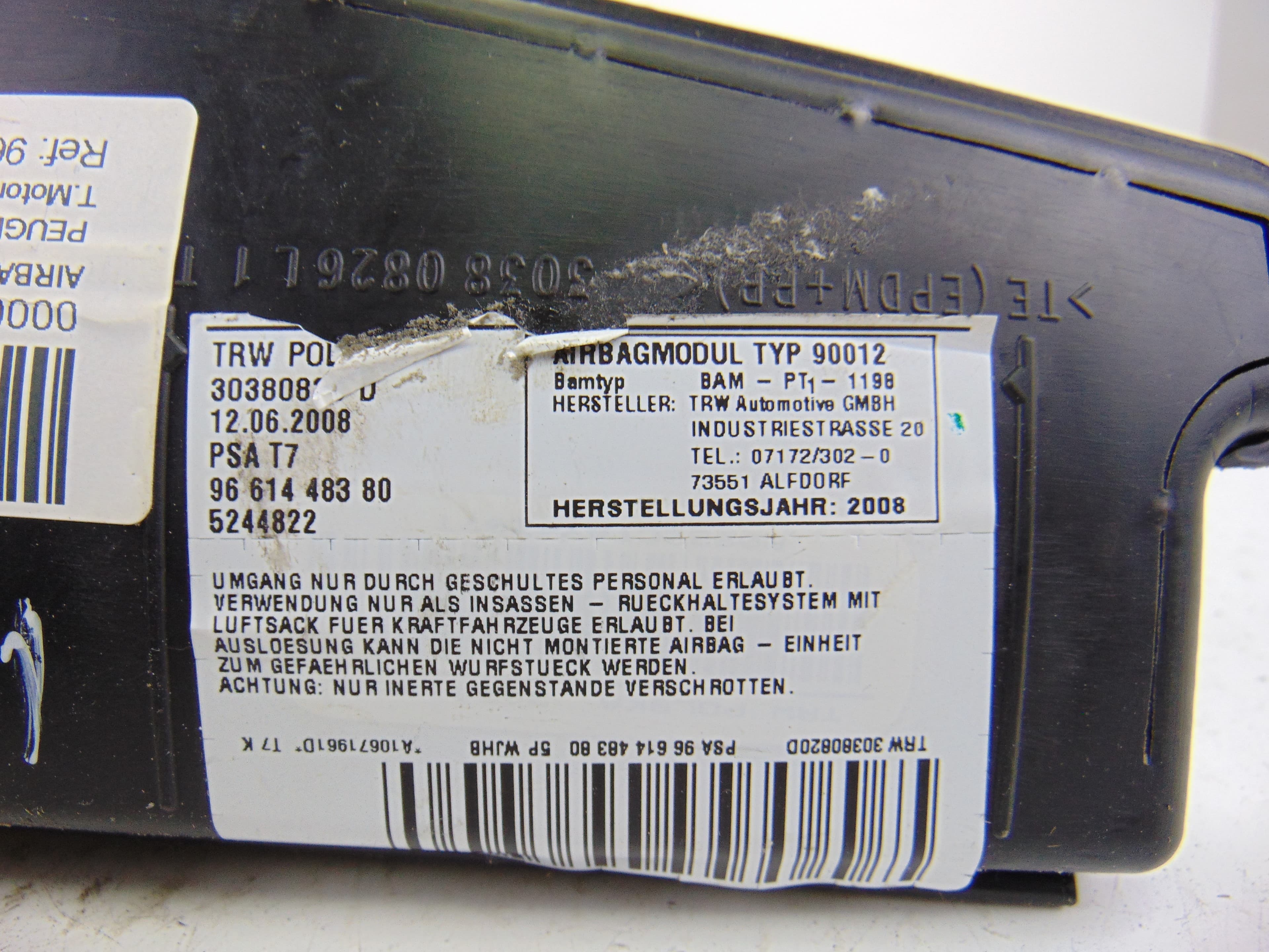 Airbag lateral izquierdo, Peugeot 308 Confort 2008, 9661448380 usado 2