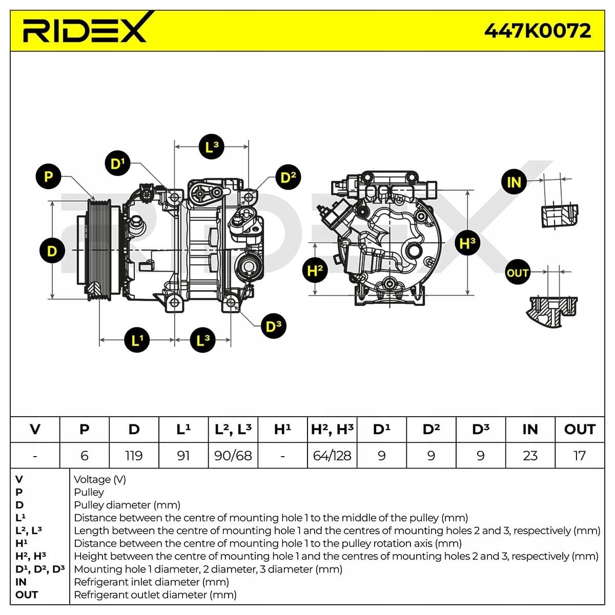 Compresor de aire acondicionado Ridex 447K0072 nuevo 7