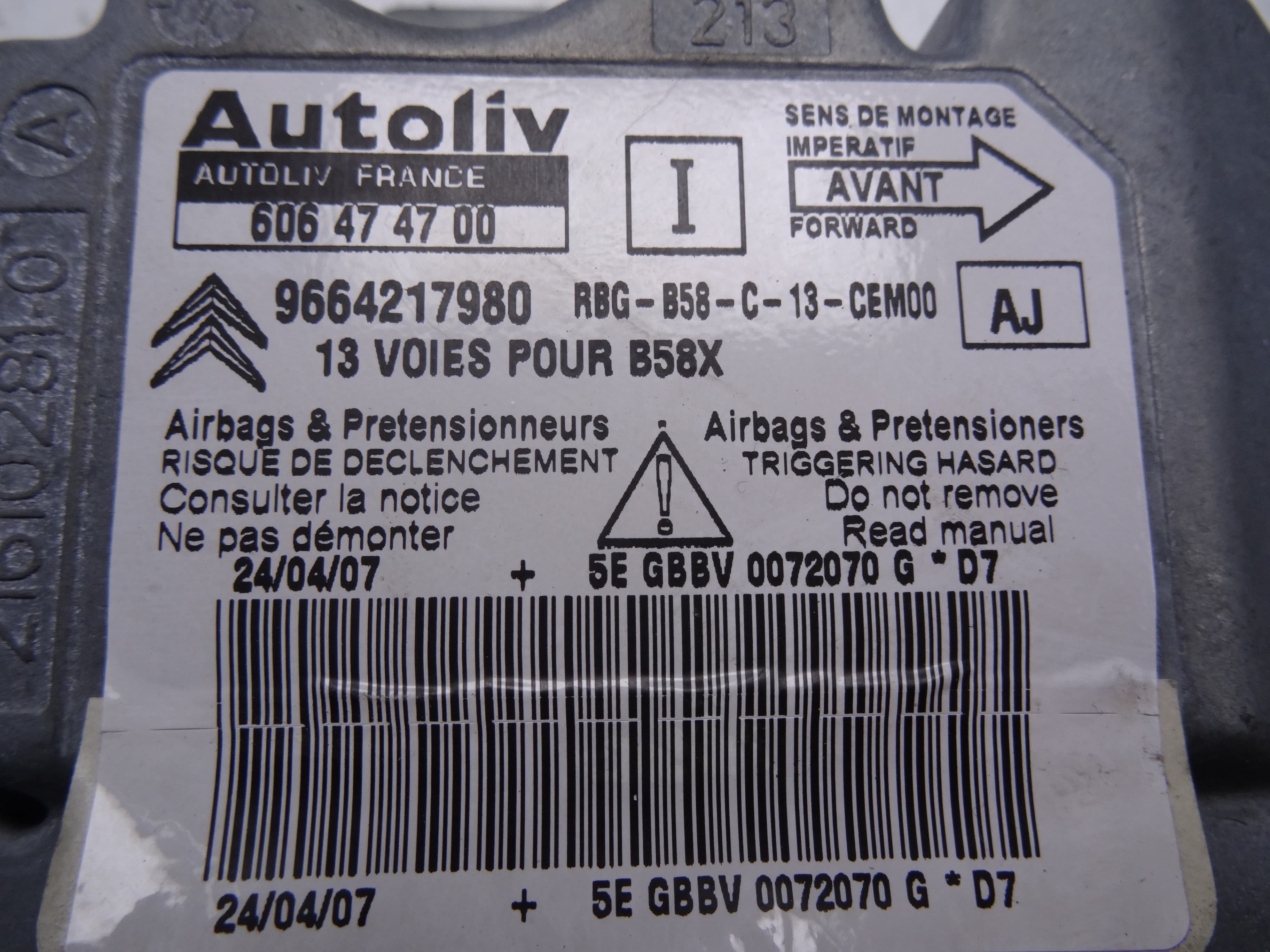 Centralita airbag, Citroen C4 Picasso Sx 2007, 9664217980 usado 3