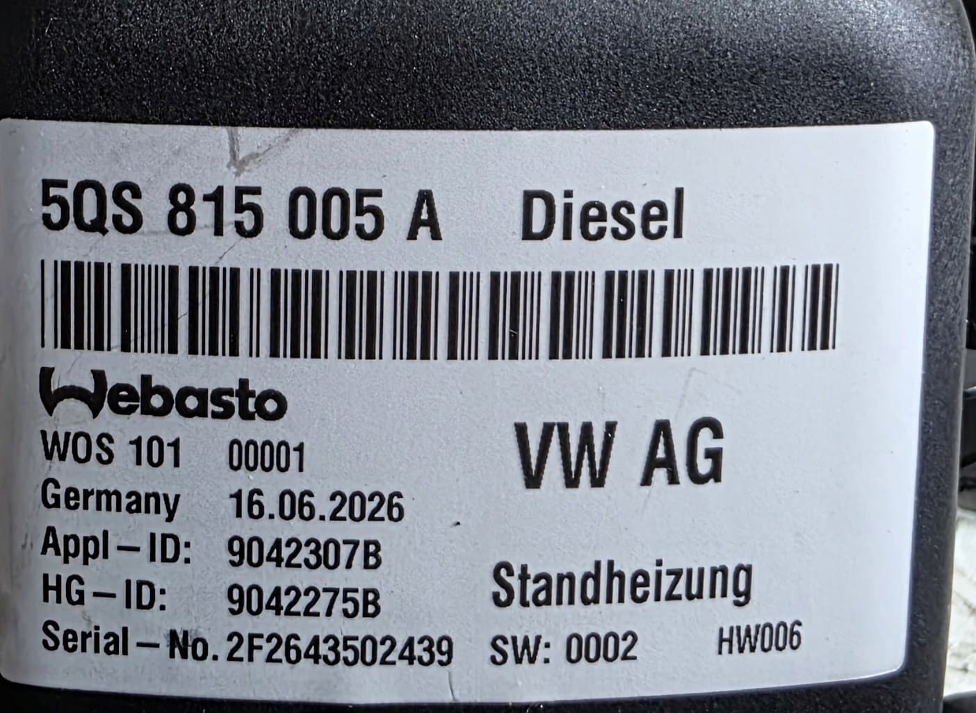 Calefactor Estacionario VW Tiguan Iii - Diésel 5QS815005A nuevo 5