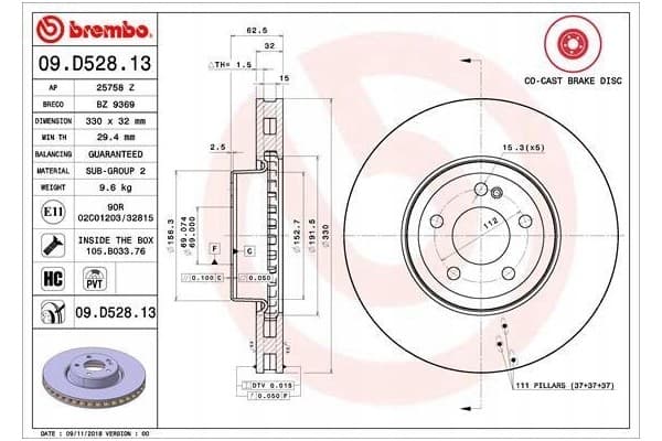 Disco de freno Brembo 09.D528.13 nuevo 5