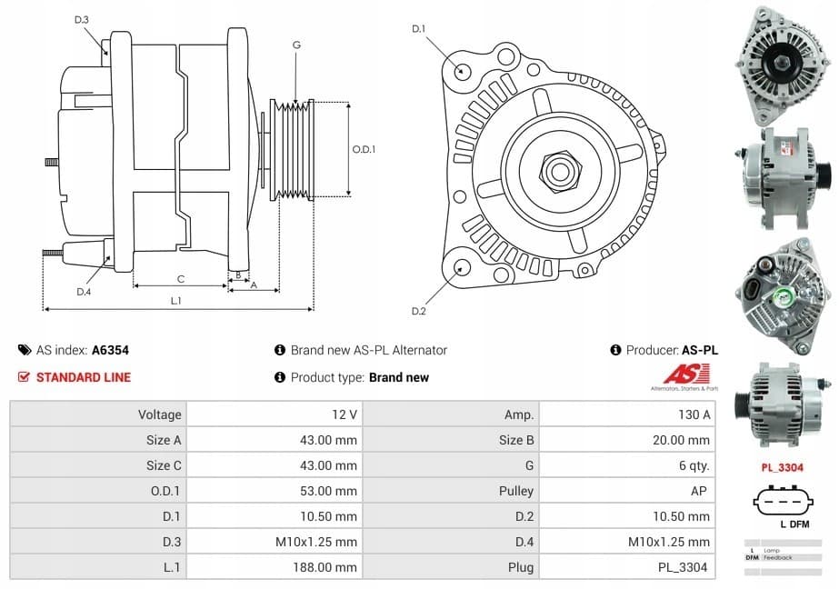 Alternador As-Pl A6354 nuevo 6